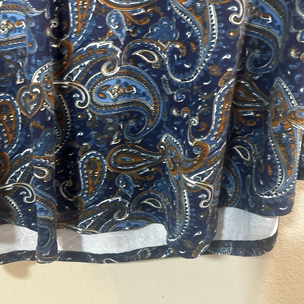 Folunsi Blue Orange Paisley Print Pullover Blouse Shirt Top Long Sleeve Plus 3X - Picture 6 of 12